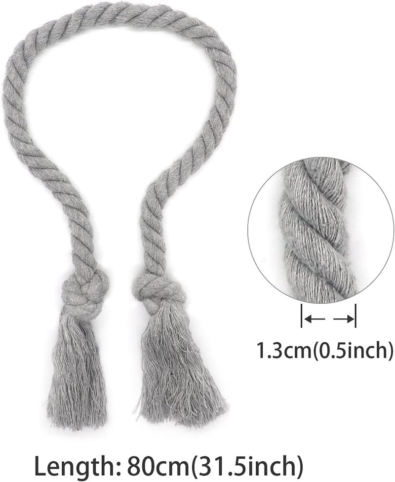 Yteseery 6 Pack Curtain Ties Rope, Outdoor Curtain Tiebacks, Natural Cotton Curtain Holders, Village Rustic Farmhouse Curtain Holdbacks, Nautical Curtain TieBacks for Patio Pergola Drapes, Grey - Image 3